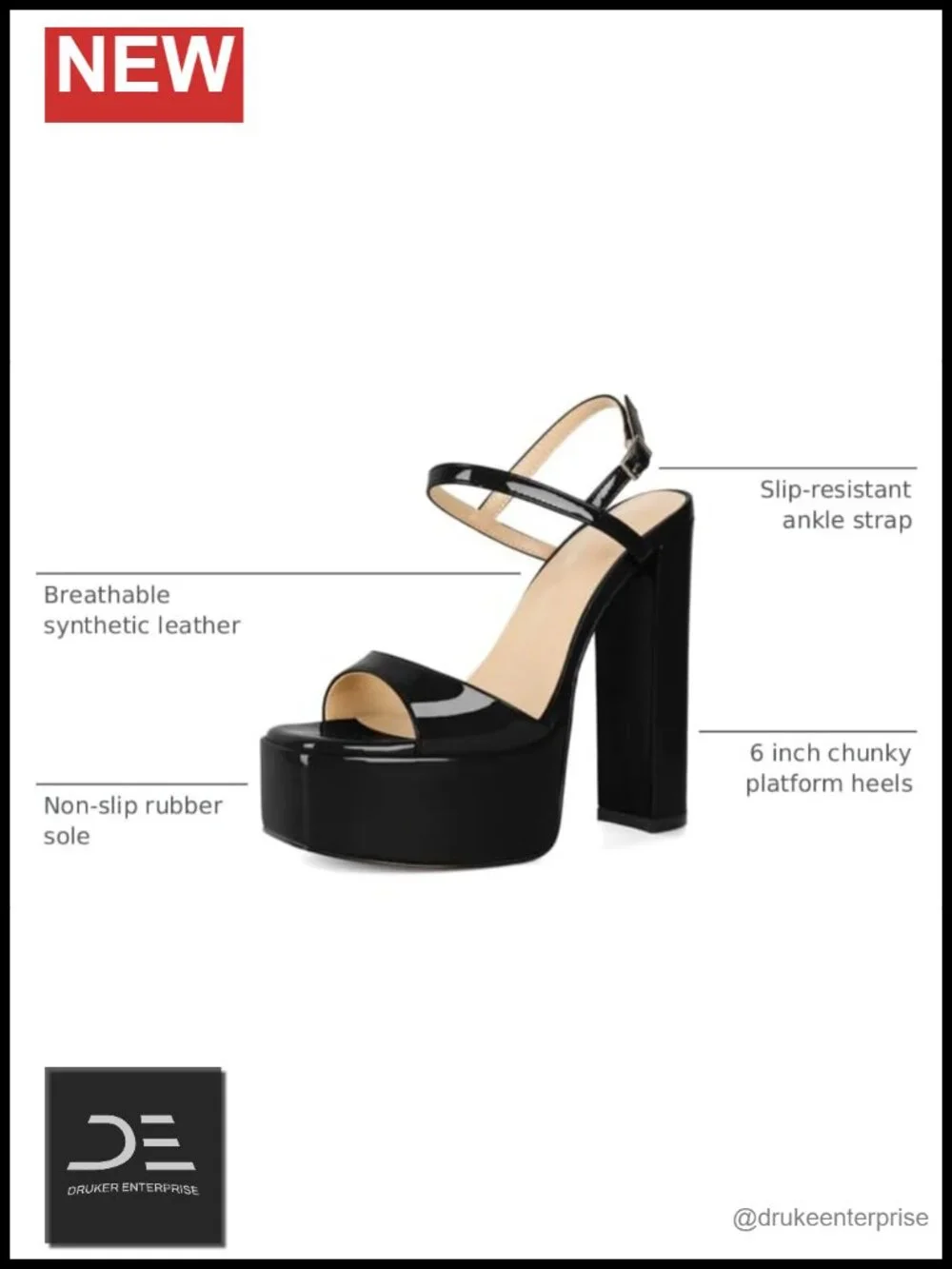 Chunky Platform Heels Square Open Toe Adjustable Straps Mule Sandals 6 Inch
